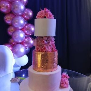 Floral, Pink, White and Rose Gold Cake