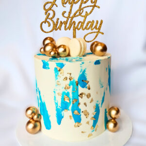 Blue, white and gold cake