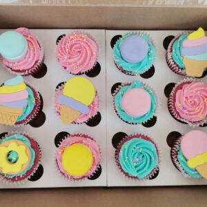 Two sweet themed cupcakes! (Ice-cream, donut & macaron toppers)