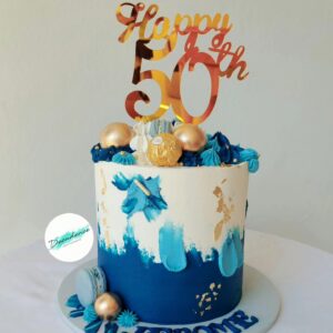 Gold and Blue 50th birthday cake