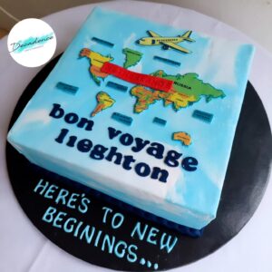 Farewell travel themed cake