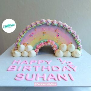 Halfway to 1 rainbow cake