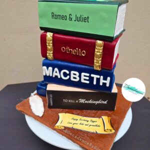 Stacked book 3D cake - literature themed
